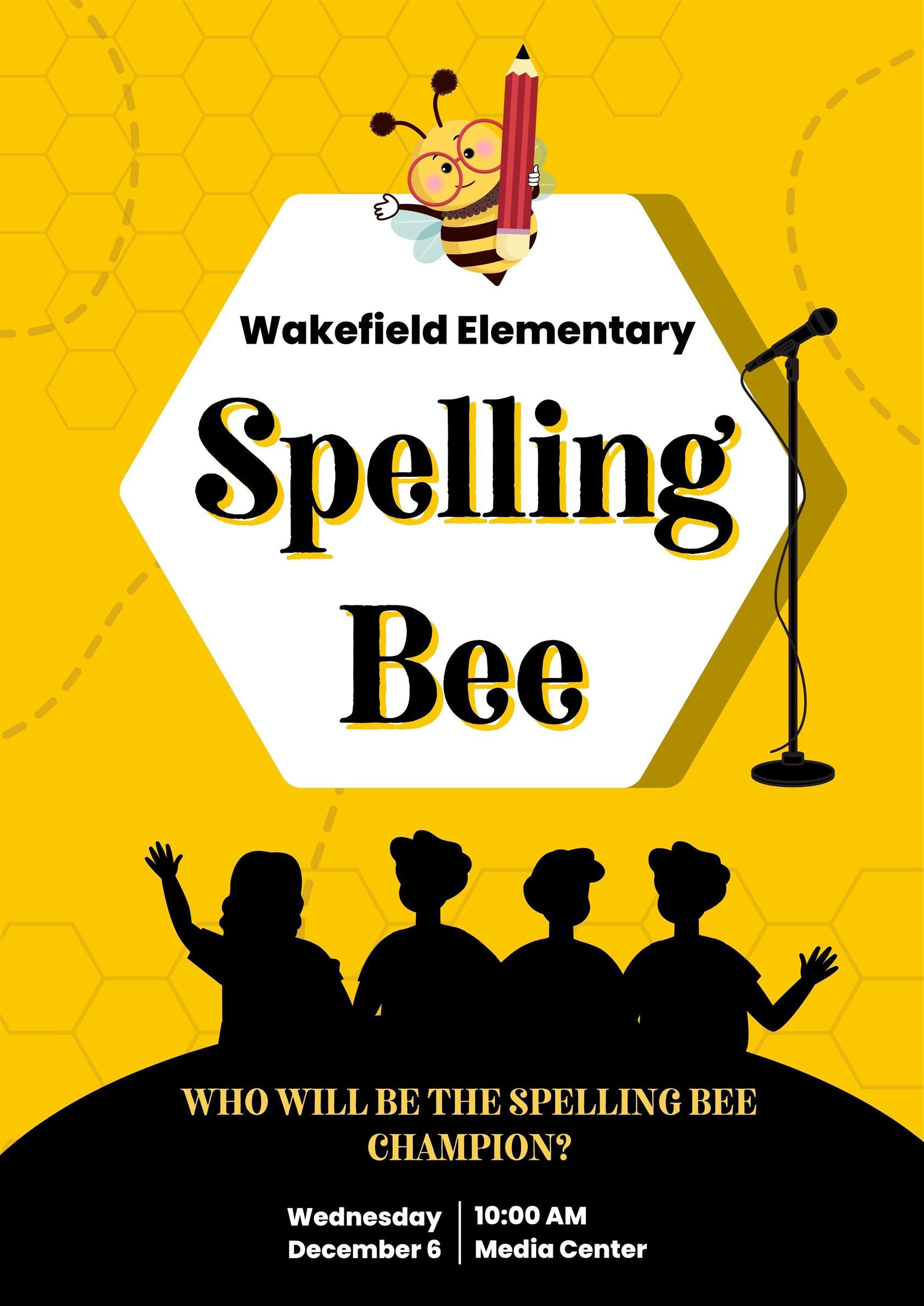  Yellow and Black spelling bee poster, December 6, 10AM